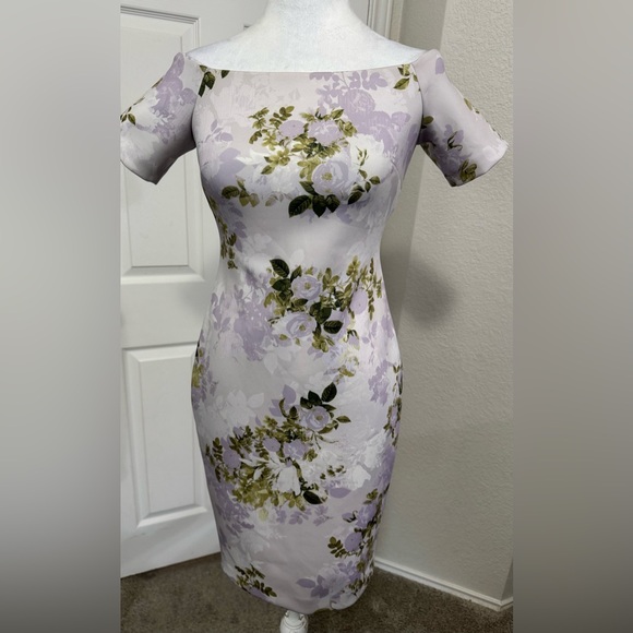 Calvin Klein Women's Off-The-Shoulder Floral Scuba Sheath Dress Size 2P - Picture 7 of 10